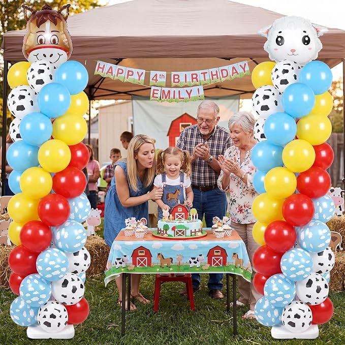 Skylety 2 Sets Cartoon Toy Balloon Column Stand Kit Adjustable Cartoon Farm Red - Image 7