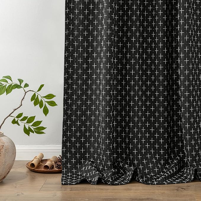 MIULEE Patterned Farmhouse Linen Curtains, Back Tab - Image 6