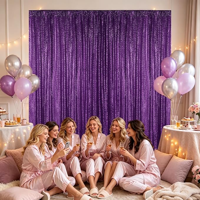Hahuho Purple Sequin Backdrop Curtain, Party Decoration(2 Panels, 2FT x 8FT - Image 8