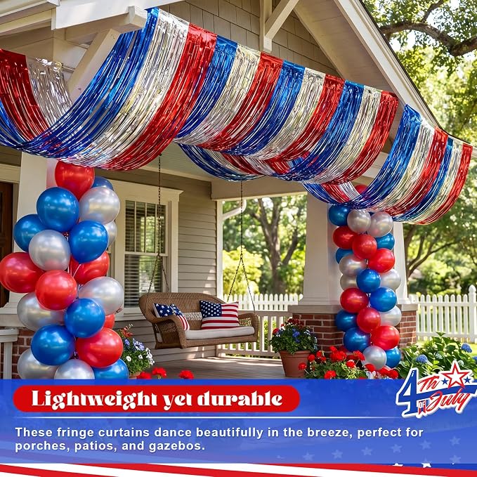 8 Pcs 4th of July Decorations 15ft Patriotic Metallic Foil Ceiling Fringe - Image 6