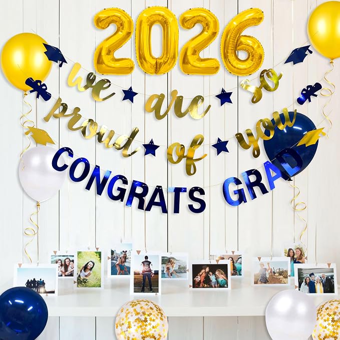 Navy Blue Gold 2026 Graduation Party Decorations Foil Balloon 2026 We are So - Image 5