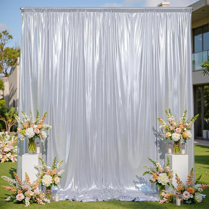 gogoparti Silver Backdrop Curtain 5x12FT 1 Panel Metallic Shine Fabric - Image 8