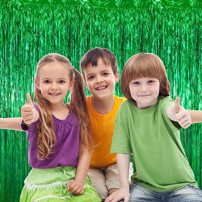 Voircoloria Green Foil Fringe Backdrop Curtains, 3.3 x 6.6 ft, Birthday Party - Image 8