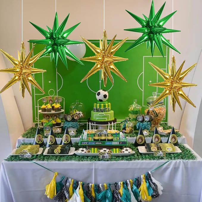 TONIFUL 8 Pcs Green and Gold Explosion Star Foil Balloon Party Decoration | 22 - Image 6