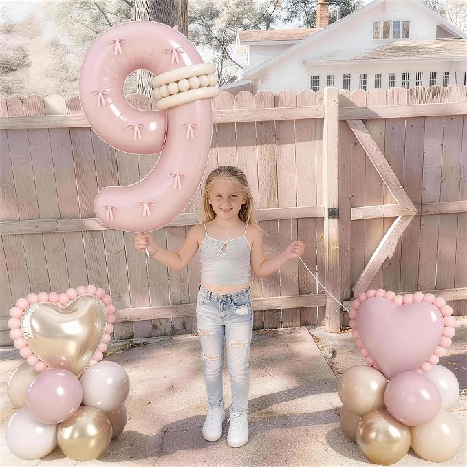 Light Pink 9 Balloon Number, Dusty Baby Pink Gold Sand White Latex Balloons 40 - Image 8