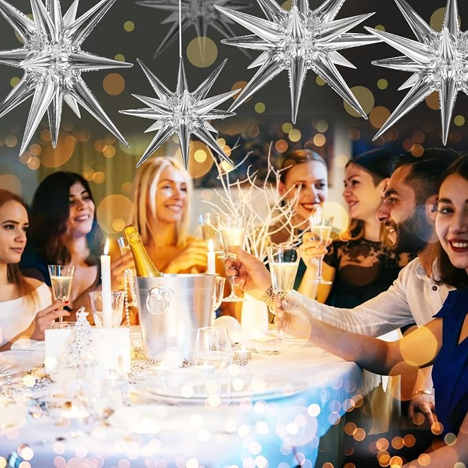 TONIFUL 4 Pcs Explosion Star Balloons Silver Foil Balloon Party Decorations | - Image 8