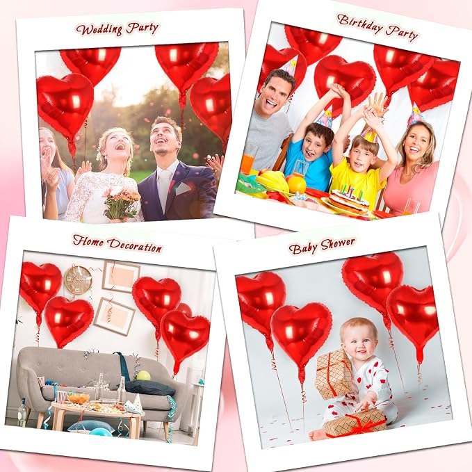12 Pcs Red Heart Balloons, 18 Inch Heart Foil Balloons Love Balloon Valentine - Image 7