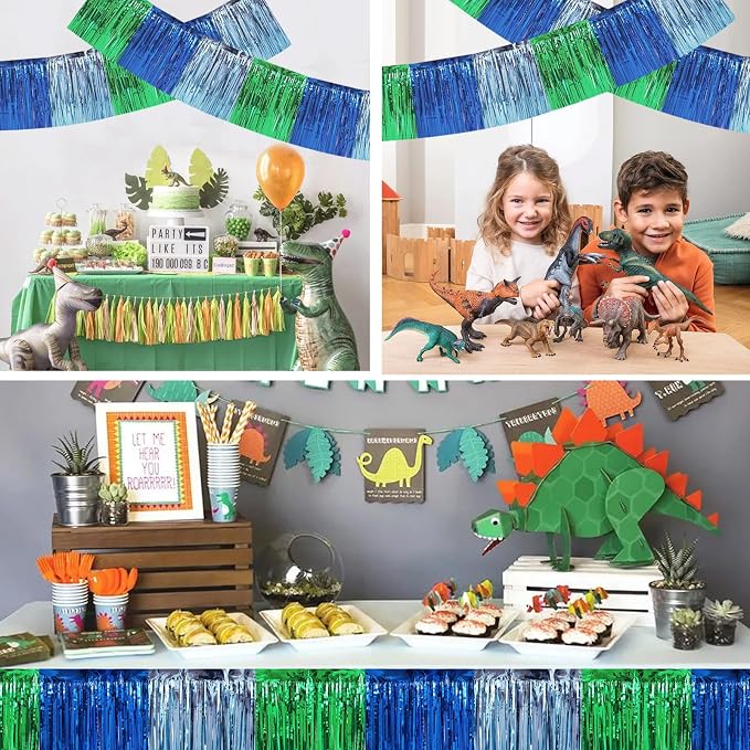 BEISHIDA Blue Green Fringe Garland Banner 30ft Wall Tinsel Foil Streamers | - Image 6