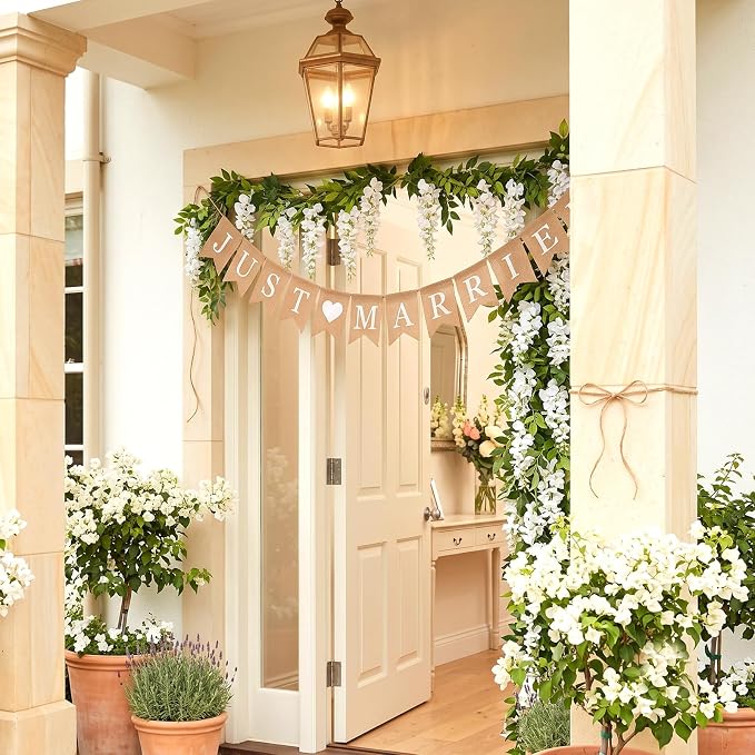 Rustic Burlap Just Married Banner, Wedding Banner - Image 9