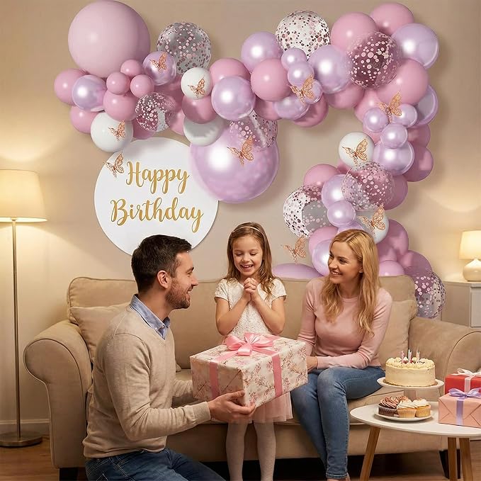 Pink Butterfly Balloon Garland Kit 113pcs, 18in Pink Purple Pearl Confetti - Image 9