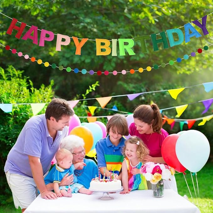 Pre-Strung 3D Felt Happy Birthday Banner, Rainbow Birthday Decoration | Reusable - Image 7