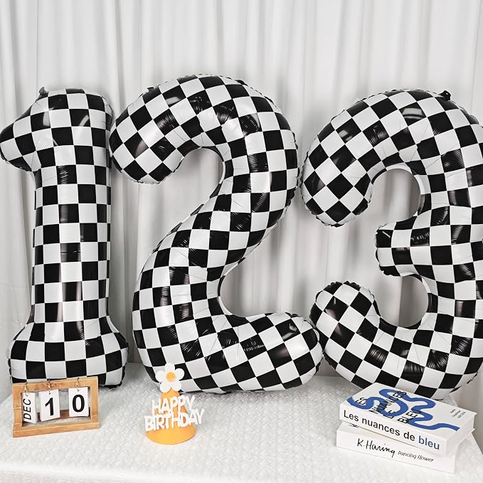 40In Black White Checkered Number 2 Balloon Race Car Digital Foil 2 Balloon | - Image 6