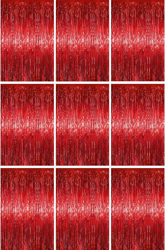 Voircoloria Red Foil Fringe Backdrop Curtains, Birthday Party Decorations by Voircoloria