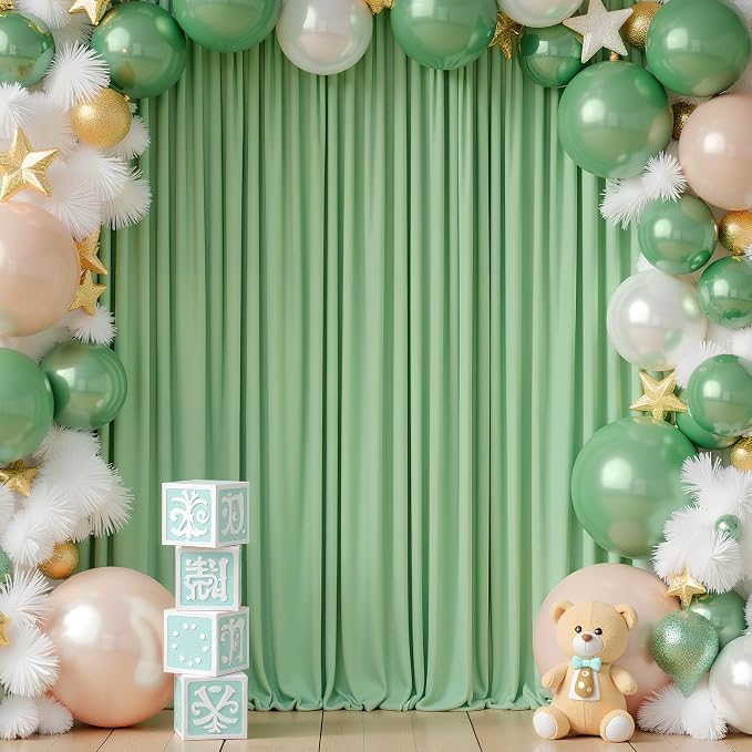 Asee'm Sage Green Backdrop Curtains Drapes - Image 6