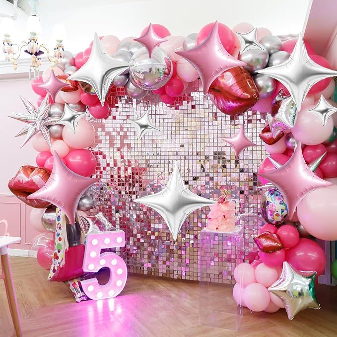 TONIFUL 30 Pcs Four Pointed Star Balloon 26In&10In Pink Silver Foil Balloon | - Image 6