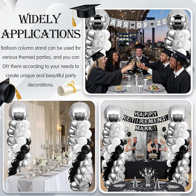 2 Sets Black Silver White Balloon Column Stand Kit, Adjustable Floor Tower - Image 6