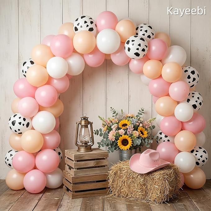 Pink White Cow Balloons Cowgirls Farm Animals Birthday Decorations 12inch Light - Image 8