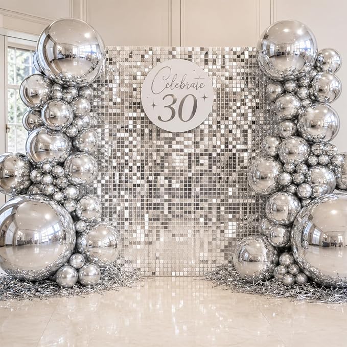 15 Pcs Silver Round Foil Balloons, 22/15/10 Inch 4D Ball Balloons Silver Ball - Image 7
