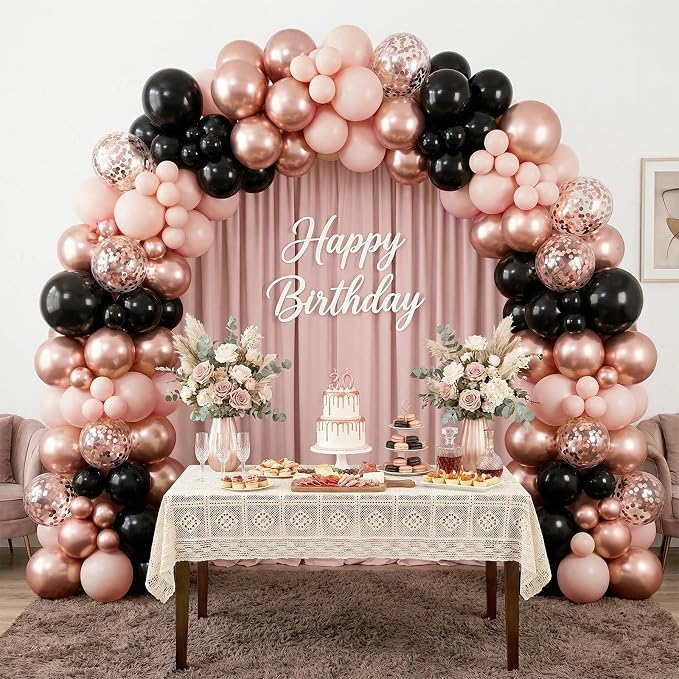 HILAVO Rose Gold and Black Balloons, 12Inch Metallic Rose Gold and Confetti - Image 8