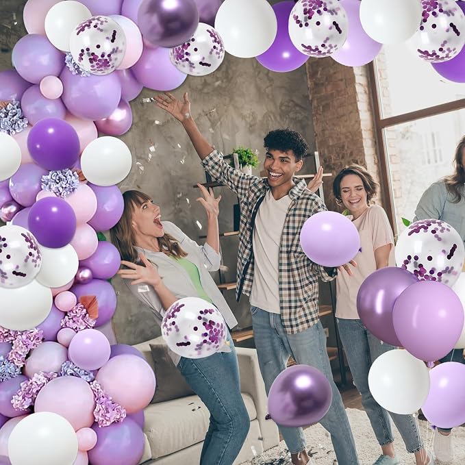 RUBFAC Purple Balloons, Lavender Purple Metallic and Confetti Party Balloons - Image 7