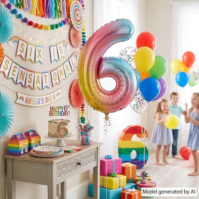 Rainbow Ombre Number 6 Balloon 40 Inch Pastel Foil Decor - Image 7