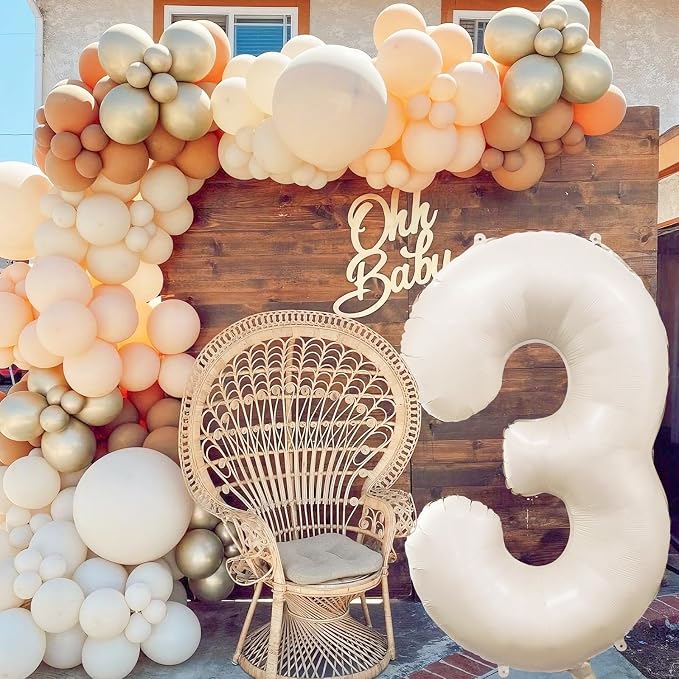Cream Number 3 Balloon 40 Inch Beige Nude Number 3 Balloon - Image 7
