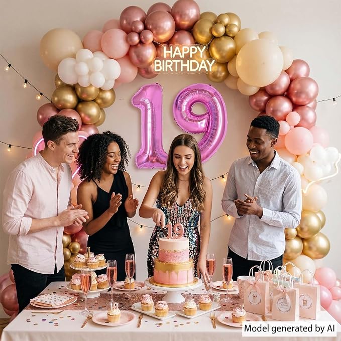 Pink Number 19 Balloon 40 Inch, Sleek Foil Numeral - Image 7