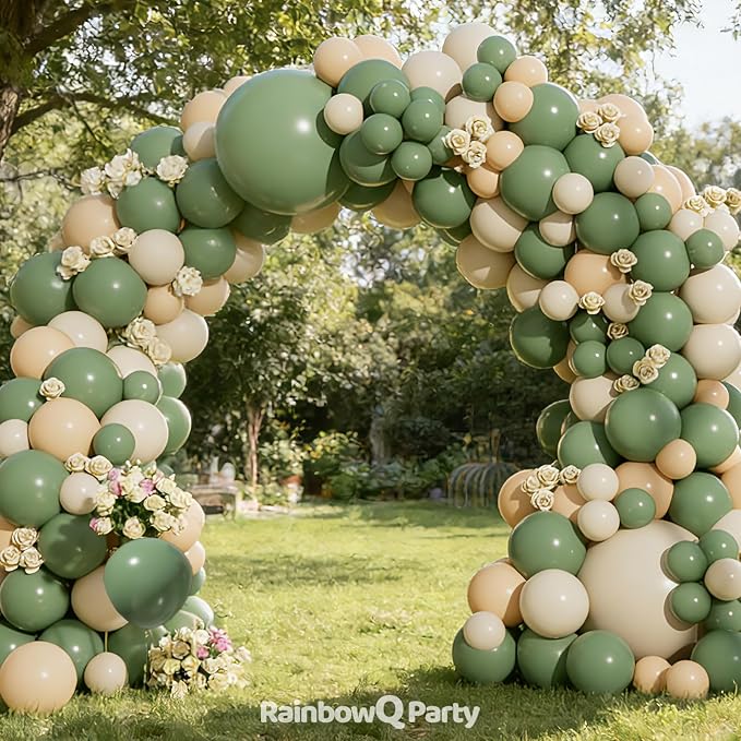 RainbowQ 165 Pcs Sage Green Balloons Arch Kit Different Sizes Garland | Olive - Image 6