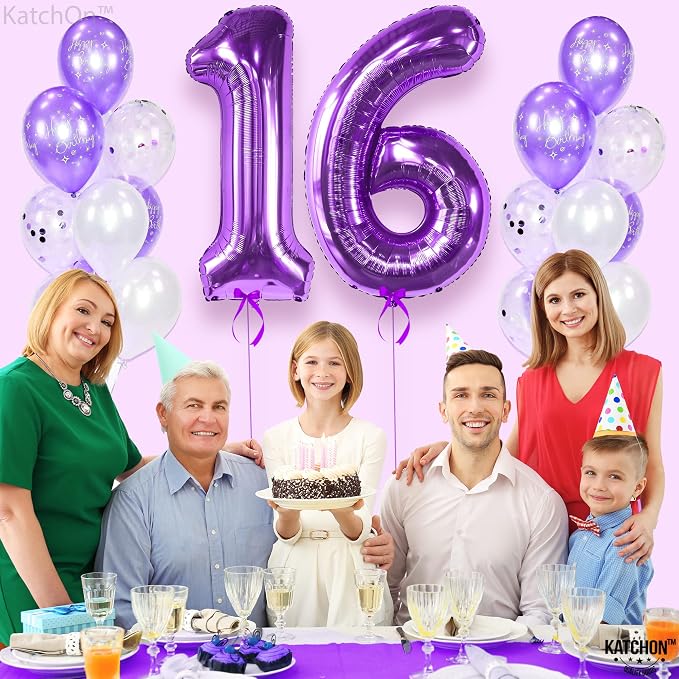 KatchOn Purple 16 Balloons Number 40 Inch | Mylar 16 Balloon Numbers Purple - Image 9