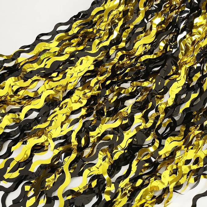 KEEUH 4 Pack Black and Gold Wavy Foil Fringe Curtains Pirthday Decorations - Image 8