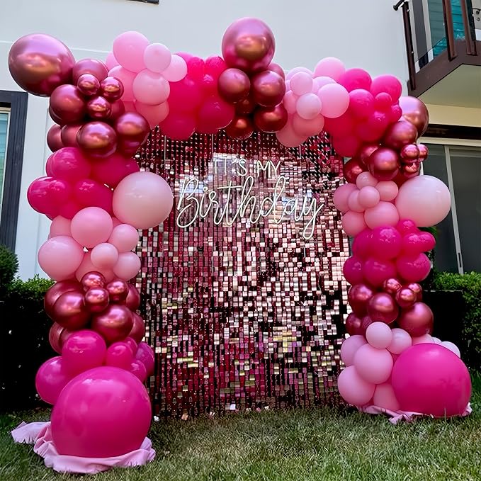 HILAVO Pink Balloons Set 12 Inch Hot Dark Magenta Light Pastel Pink Metallic - Image 7