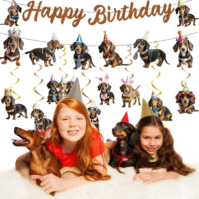 Dachshund Dog Birthday Banners Hanging Swirls Party Decor 10PCS | Dachshund - Image 6