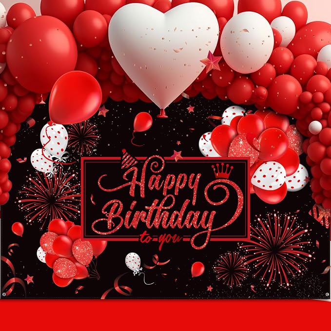 Blulu Happy Birthday Backdrop Banner Sign Poster Large Fabric Glitter Balloon - Image 7