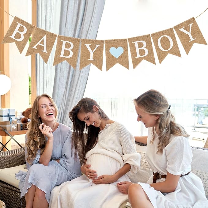 Pre-Strung Baby Boy Burlap Banner, Gender Reveal Banner - Image 7