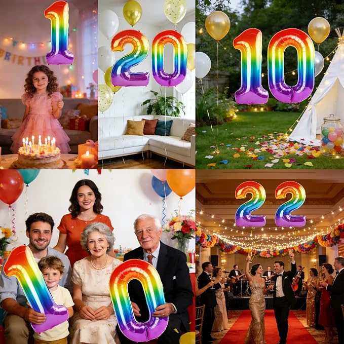 40 Inch Number 10 Balloons for 10th Birthday Party Decorations, 0-100 Rainbow - Image 7