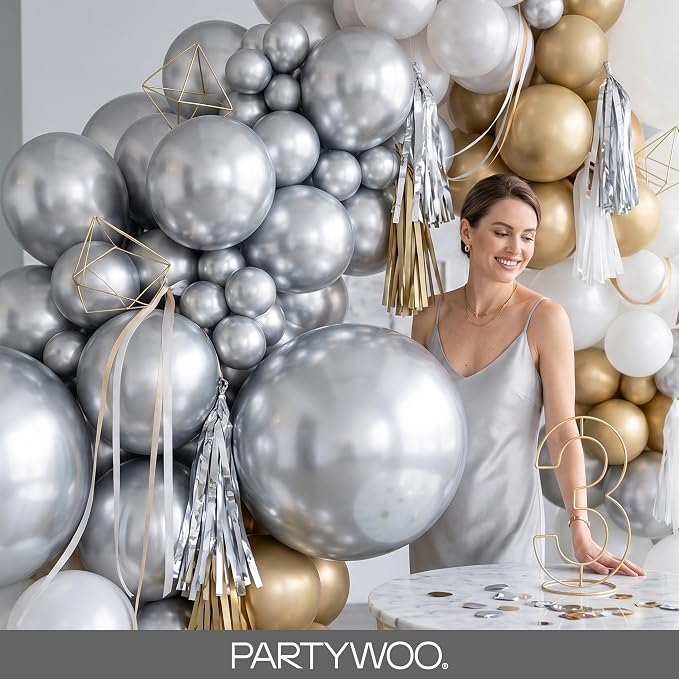 PartyWoo Silver Balloons 100pcs Latex Helium Balloons 12 Inch | Birthday - Image 9