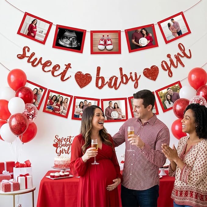 BEISHIDA Pre-Strung Glitter Red Girl Baby Banner Baby Shower Decor | NO DIY - Image 6