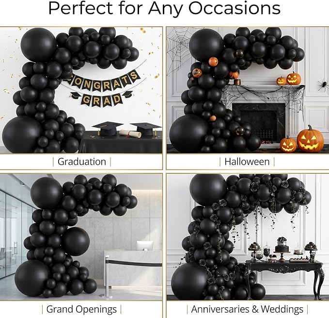96Pcs 5/10/12/18 Inch Matte Black Latex Balloon Garland Arch Kit | Black - Image 6