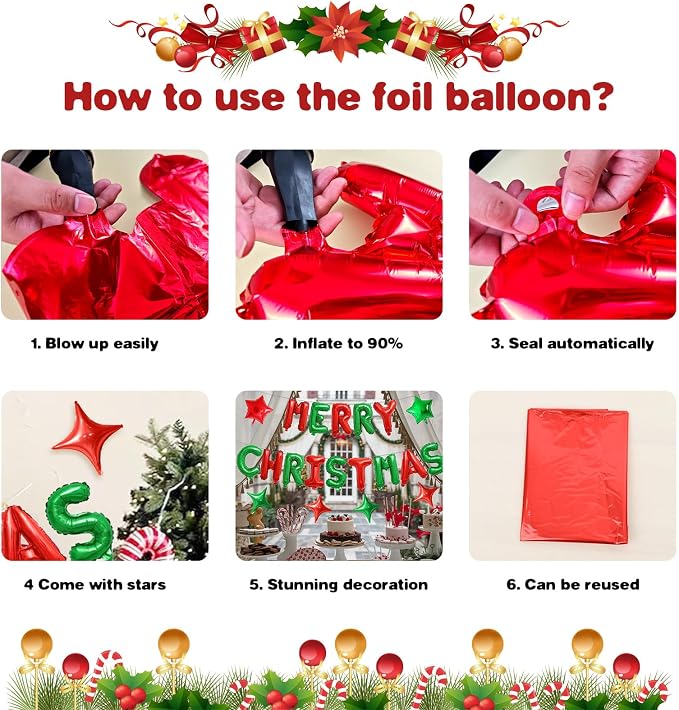 FunHot Merry Christmas Balloons Banner, 16 Inch Xmas Letter Balloons - Image 8