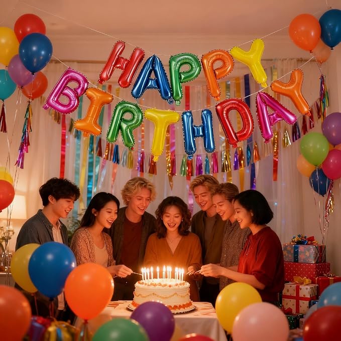 16" Happy Birthday Foil Letter Balloons Banner Set | Alphabet Balloons - Image 7