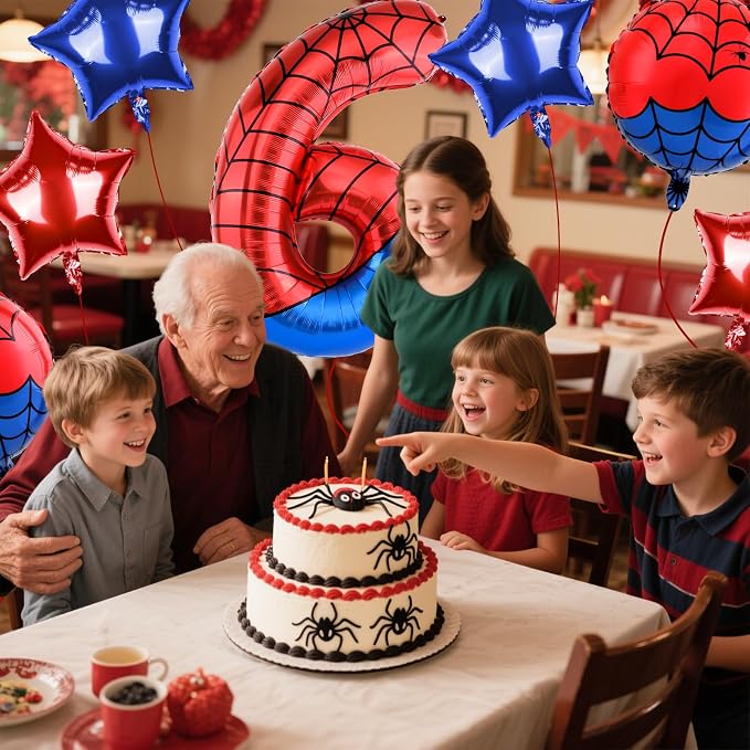 40 Inch Spider Theme Number Balloon, Number Block Foil Number 6 Balloons Large - Image 7