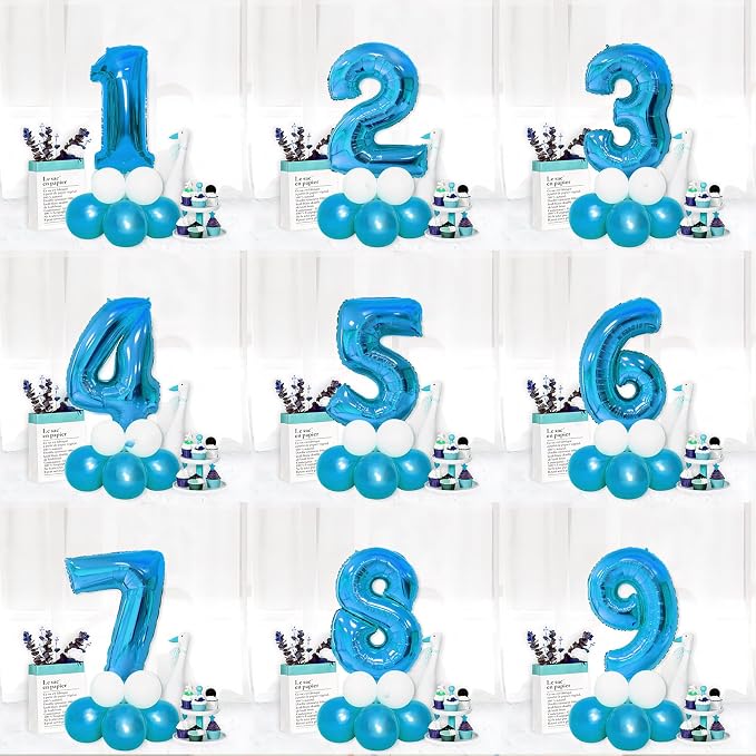 40 Inch Blue Number Balloons, Helium Mylar Foil Number Balloons - Image 7