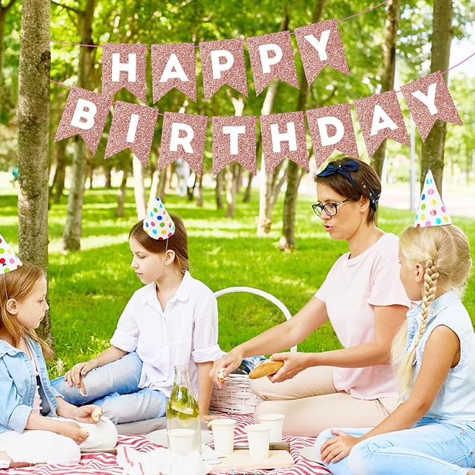 Hooqict Rose Gold Happy Birthday Banner Sign - Image 8