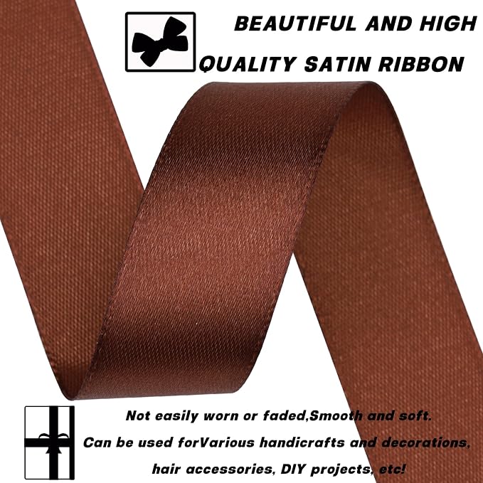 7/8 Inch 60 Yards Brown Satin Craft Ribbon-Single Face Polyester Ribbon - Image 3