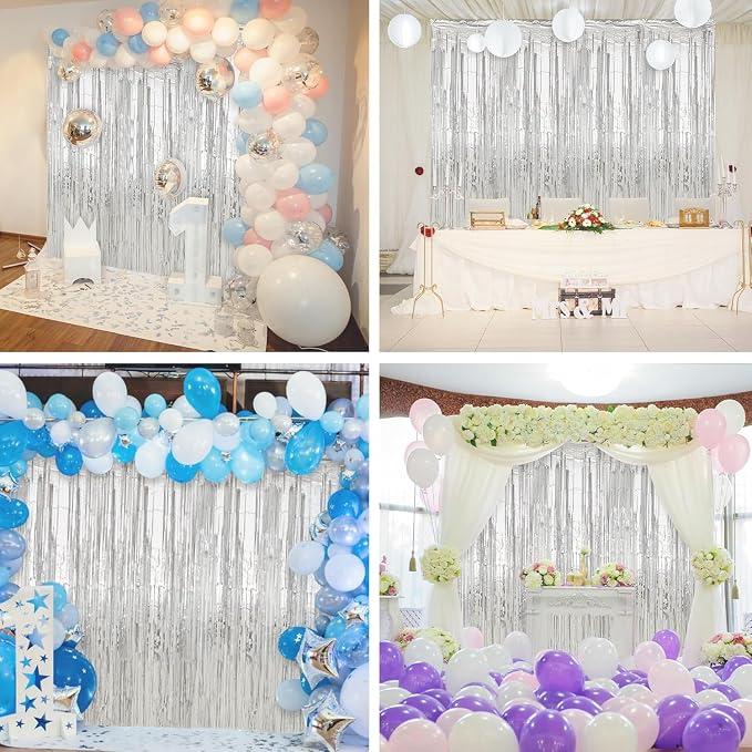 Crosize 8 Pack Sliver Party Streamers Backdrop, 3.3 x 9.9 ft | Tinsel Foil - Image 7