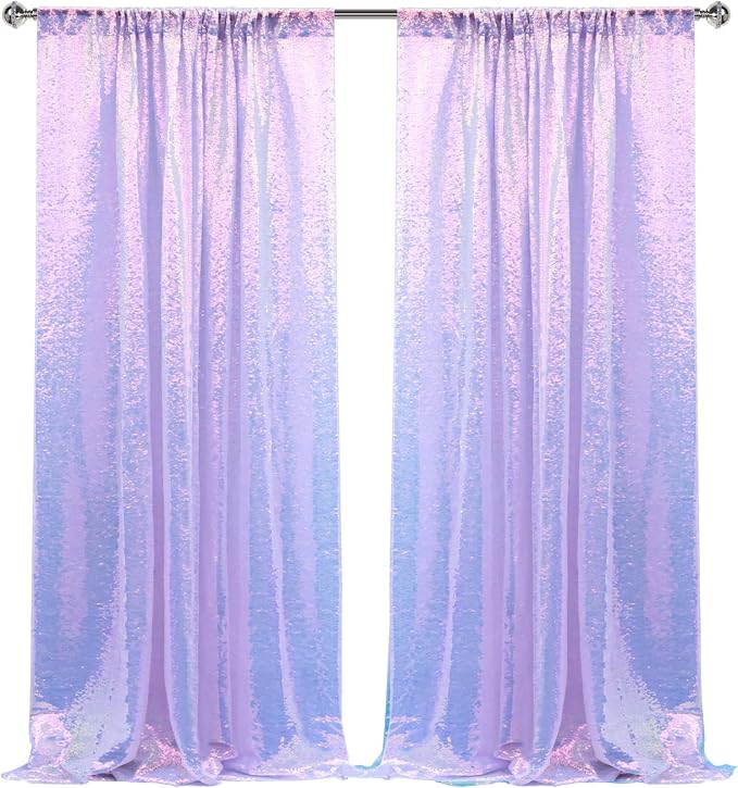 2×8FT-2PCS Mermaid Purple Sequin Backdrop Curtains Panels, Photography Backdrop - Image 8