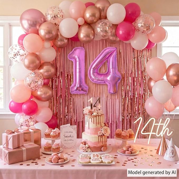 Pink Number 14 Balloon 40 Inch, Shiny Foil Double Digit Party Supplies | - Image 8