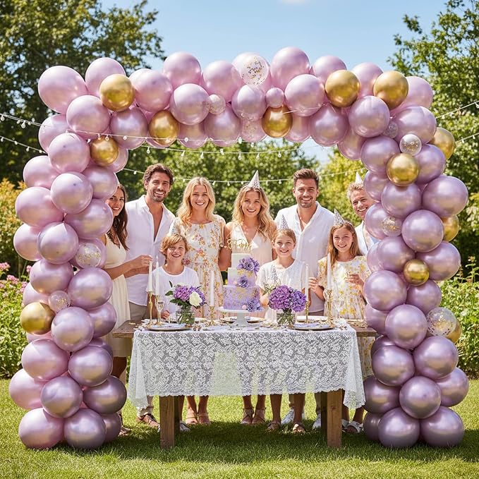 RUBFAC Metallic Mauve Pink Balloons 129pcs Different Sizes Balloon Arch | Latex - Image 8