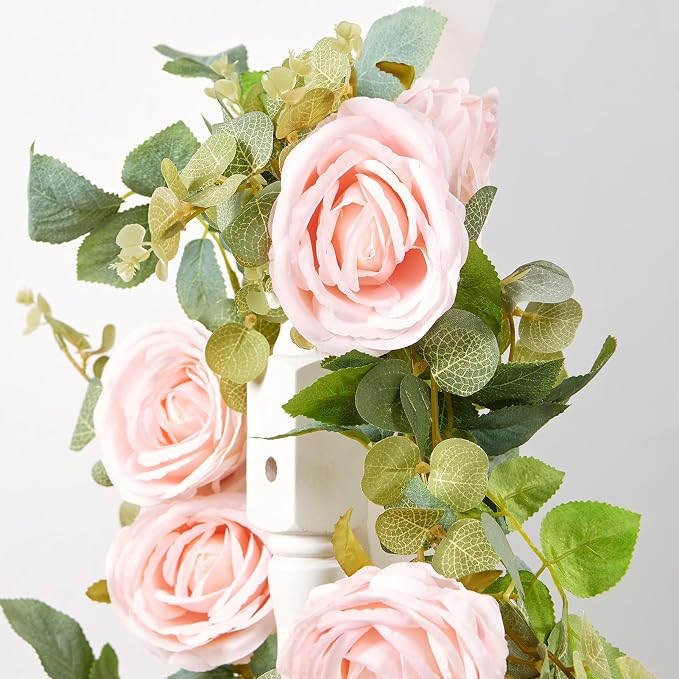 Artificial Flower Garland 2pcs 5.4ft Peony Vine, Champagne Pink Flower | - Image 6