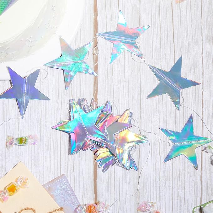 Spakon 65 Feet Glitter Star Paper Garland Banner Hanging Decoration Star - Image 7